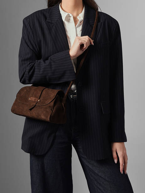 Sac Bandoulière M Agnes Cuir Velours Etrier Marron agnes EAGV205M vue secondaire 1